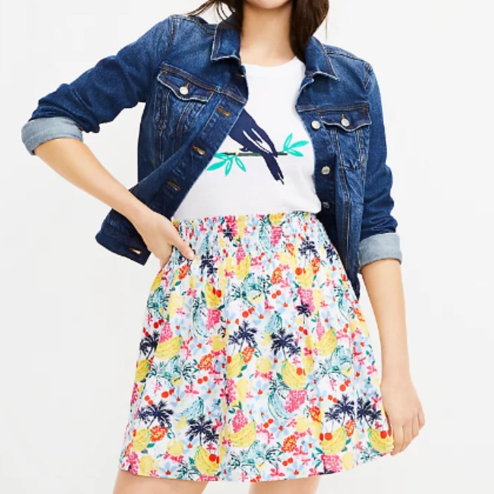 LOFT Floral Smocked Waist Skirt - EUC - XS